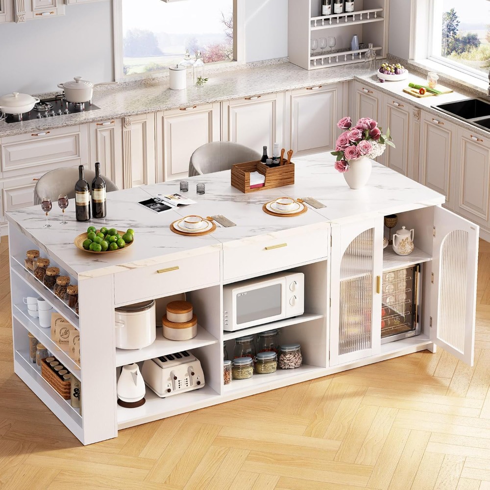 Kitchen Queen - 71' Large Kitchen Island with Storage,