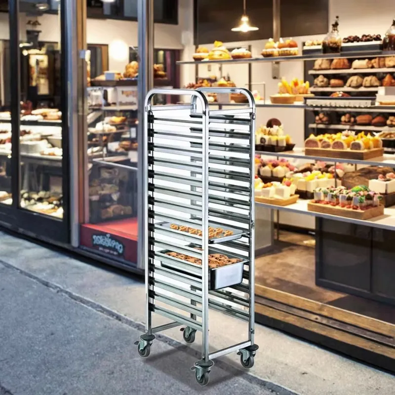 Kitchen Baking Trolley - Stainless Steel Heavy-Duty 4-Wheel GN Pan
