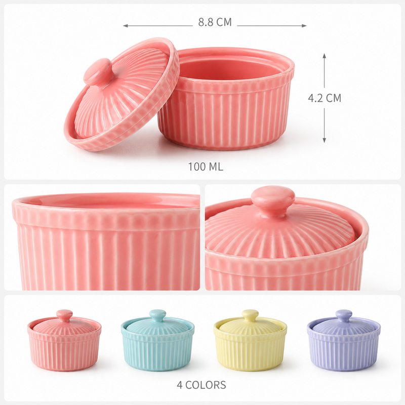 Ceramic Ramekin Bowl with Lid  - Kitchen Baking Tray Set review and price
