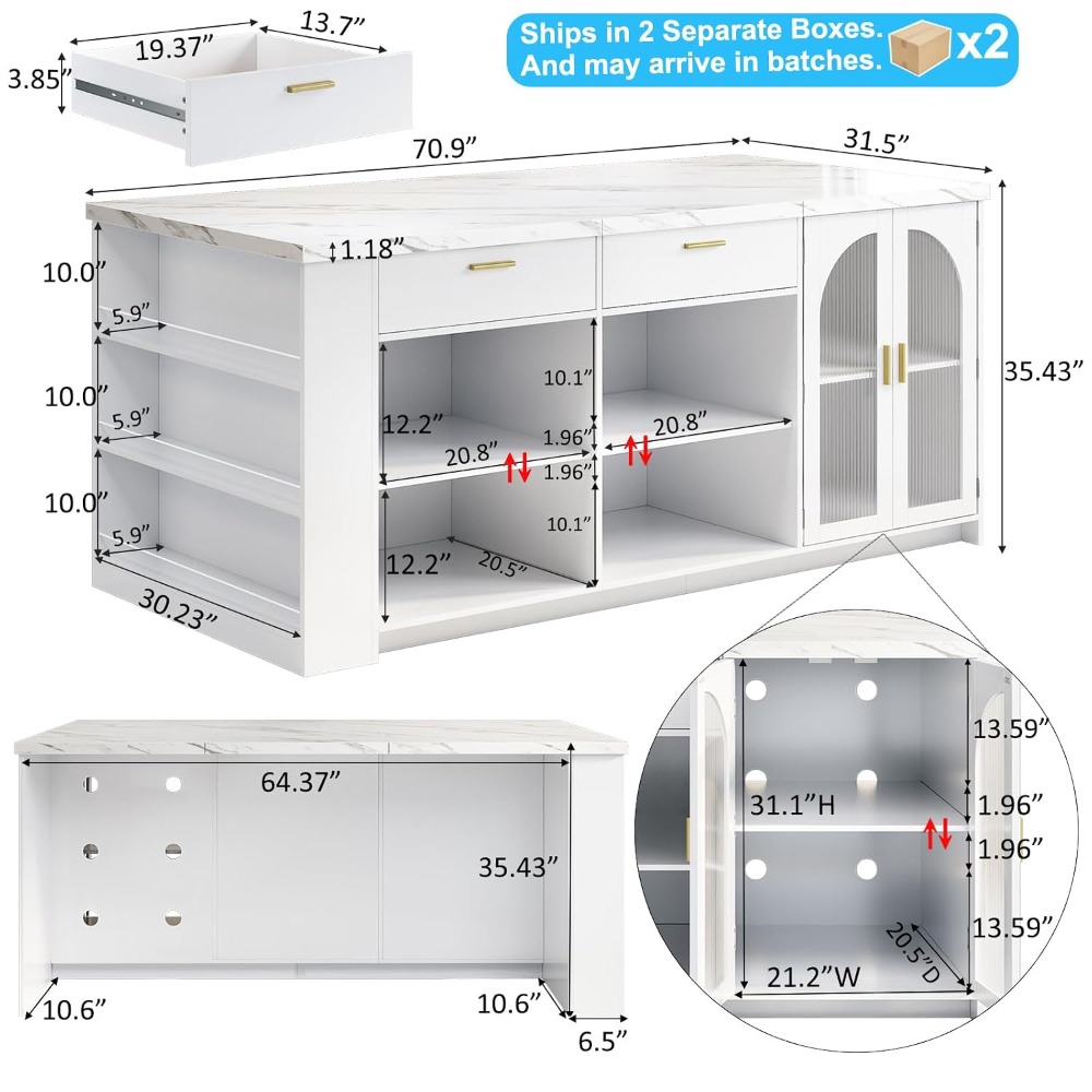 71' Large Kitchen Island with  - Kitchen Queen review and price