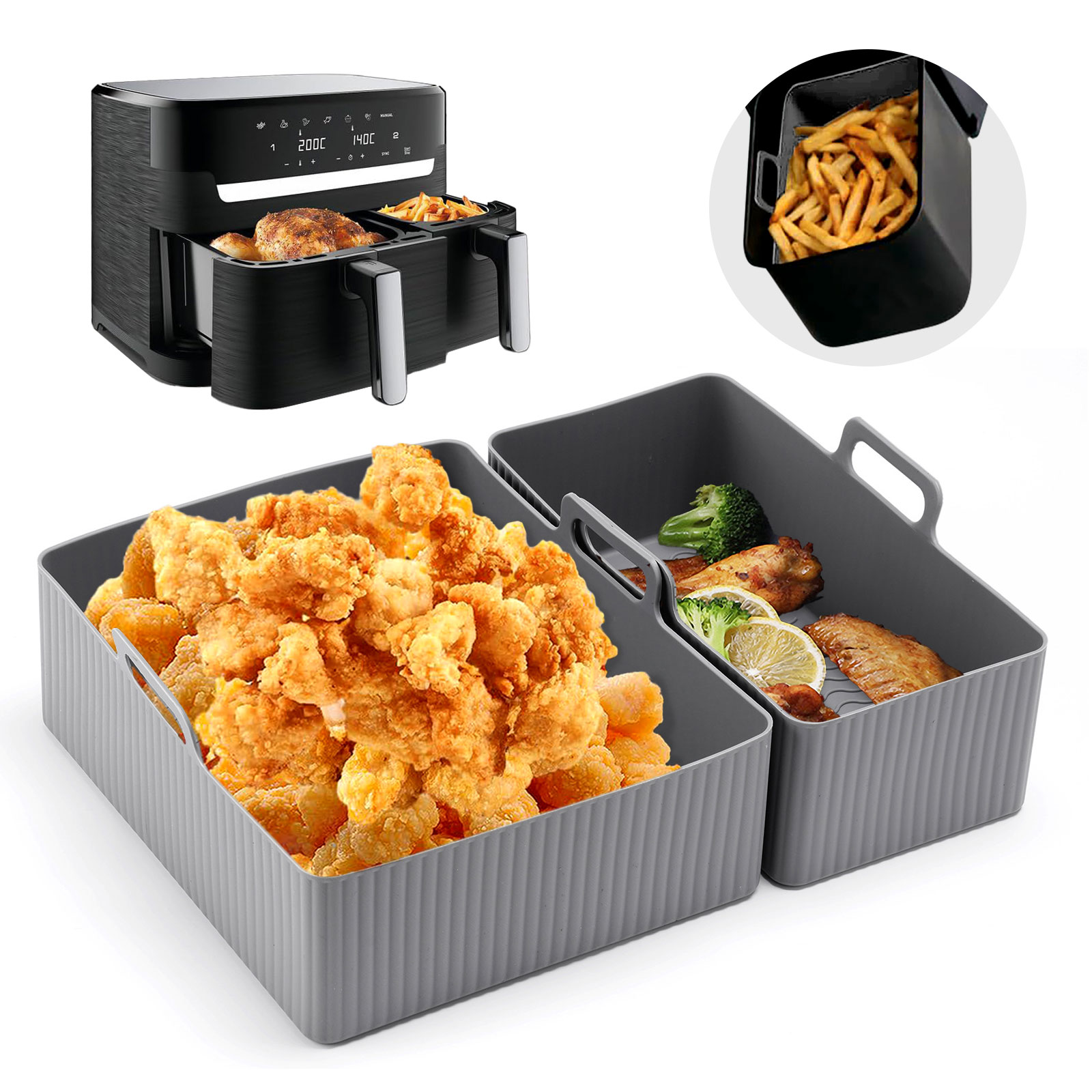 2pcs Set Silicone Air Fryer Ma - Kitchen Baking Tray Set review and price